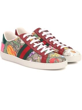 Gucci Floral Heart Ace Sneaker - Teal Metallic Heel